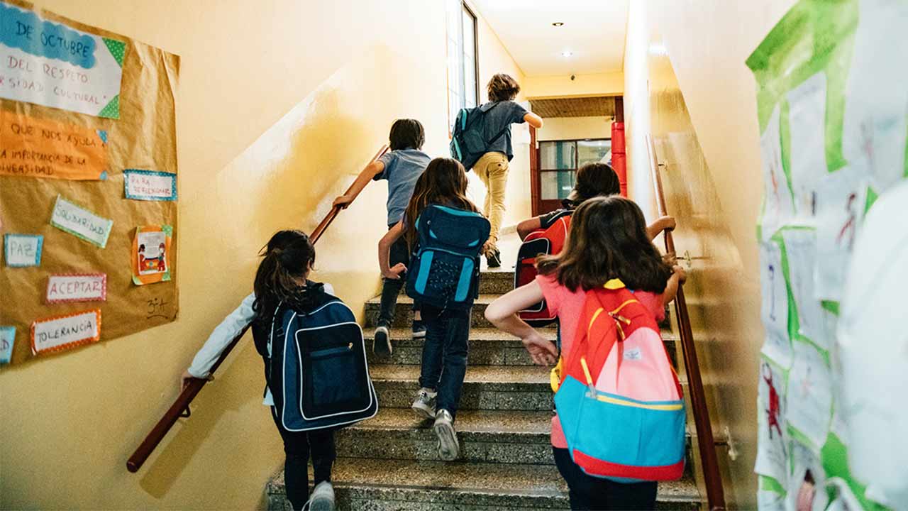 elementary students going to school